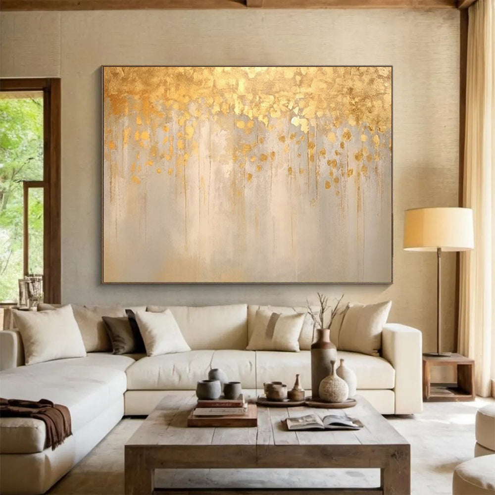“Gilded Drip Elegance” - Gold - Accent Abstract Painting On Canvas PT1535