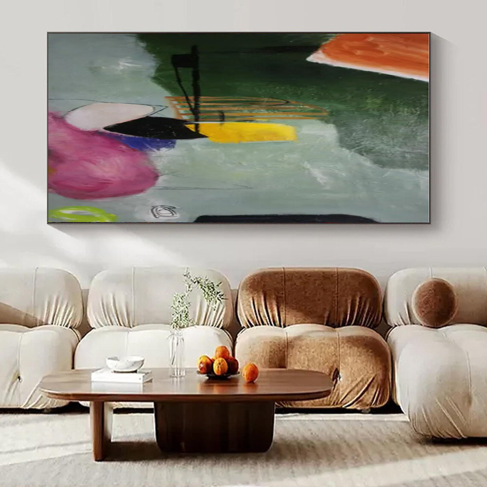 Green, Yellow, Pink, Purple with Playful Shapes "Whimsical Collage" Abstract Painting On Canvas PS1405