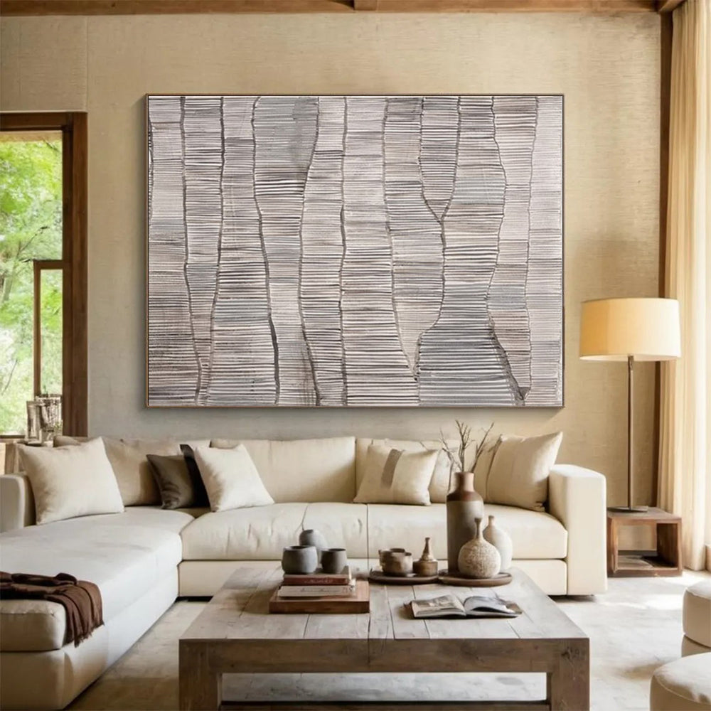 “Gray Textured Waves” - Gray Abstract Minimalist Painting On Canvas PS0719