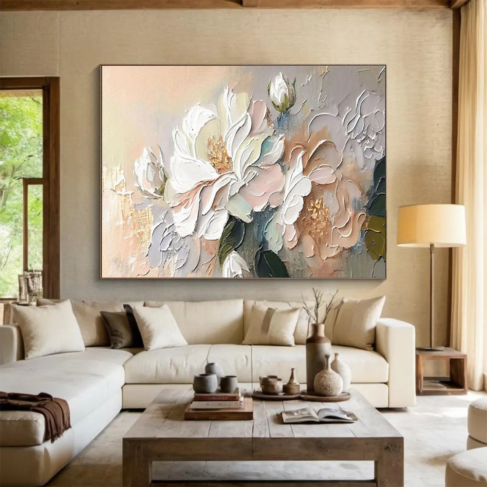 “Soft - Toned Blossom Beauty” - Pastel Floral, Gentle Impasto Flower Painting On Canvas DKS713
