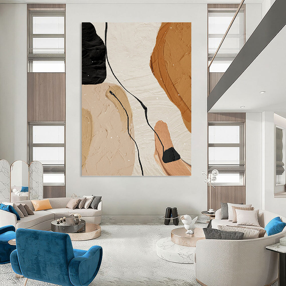 “Neutral and Black Abstract Shapes” - Abstract, Minimalist - Inspired Painting On Canvas PT1513