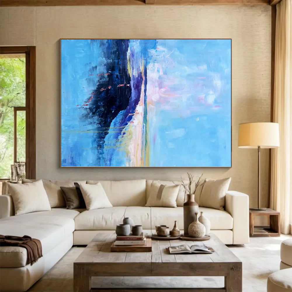 “Pastel - Blue Abstract Coastal Landscape” - Dreamy Landscape Painting On Canvas PS0326