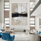 “Black, Beige and White Textured Abstract” - Minimalist Abstract Painting On Canvas PT0976
