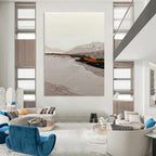 “Neutral Tones Landscape: Grey, White, and Subtle Orange” - Textured Landscape Painting On Canvas DS401