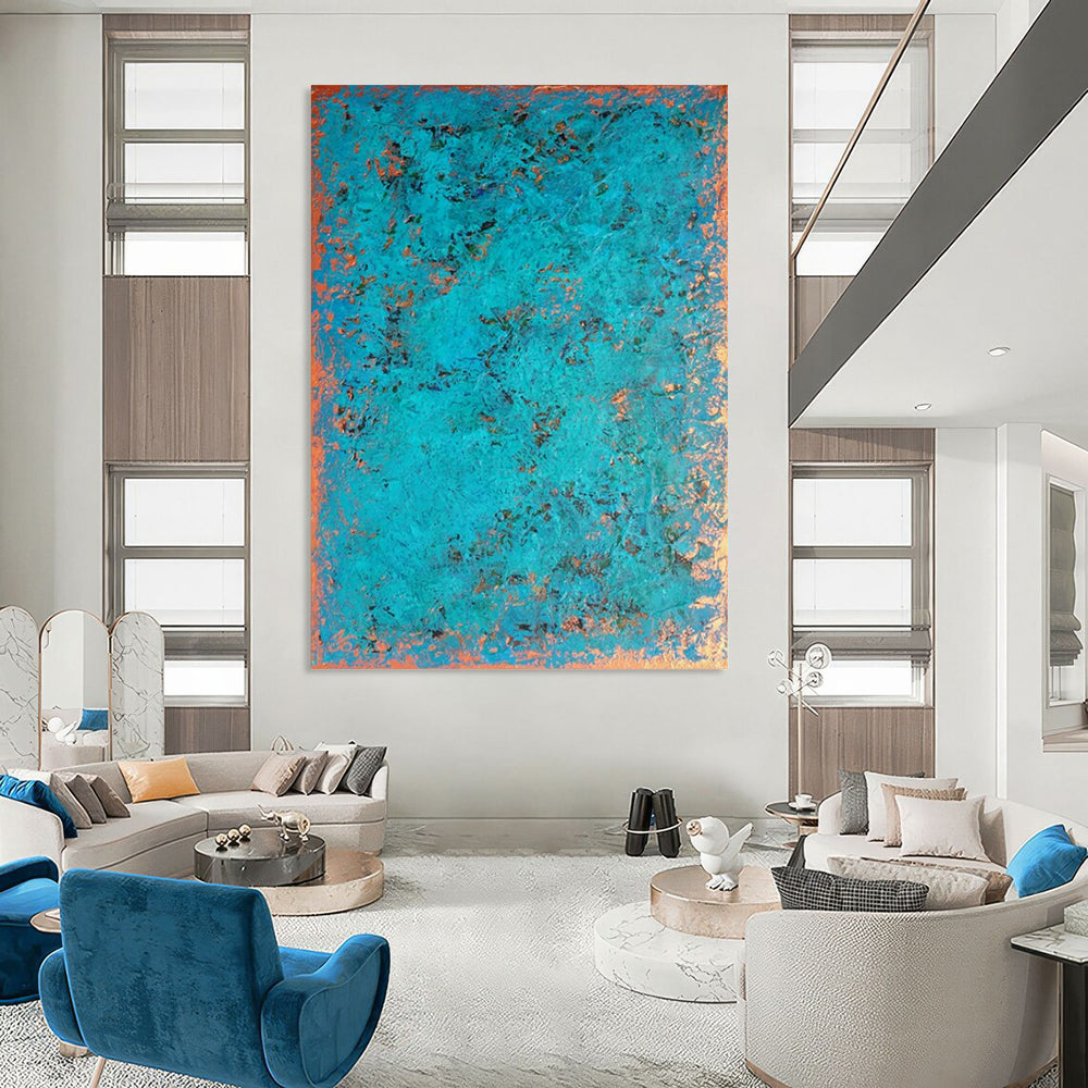 “Turquoise - Copper Textured” - Abstract Impasto Painting On Canvas PT2323