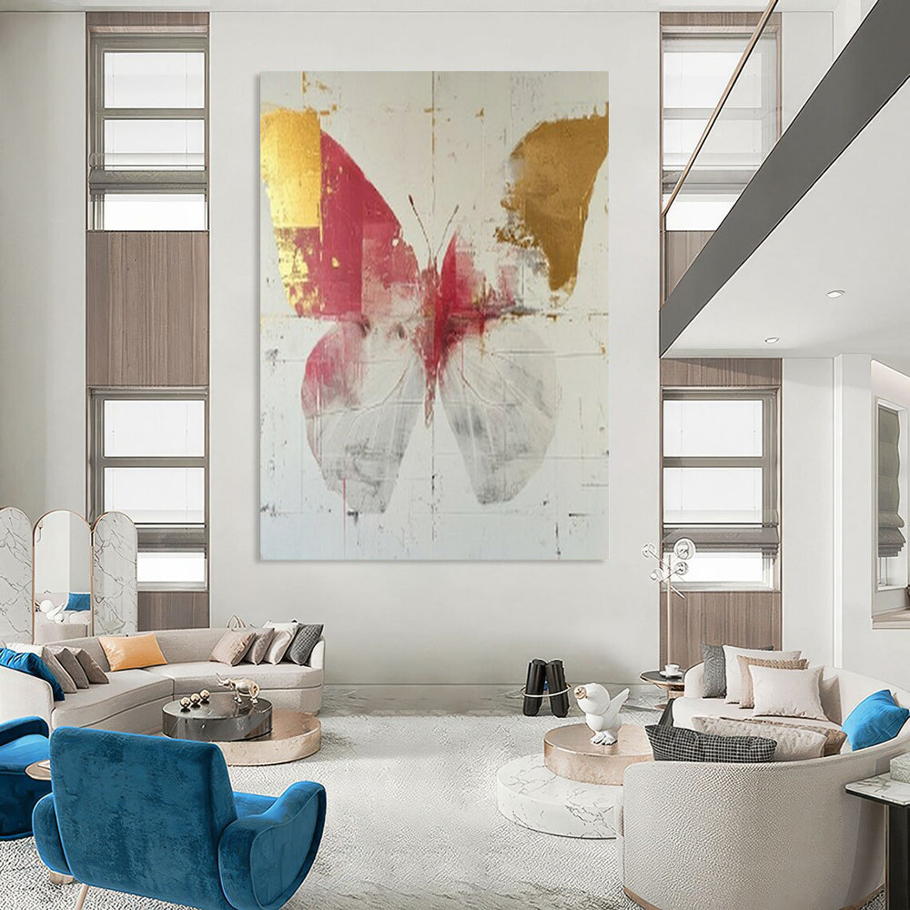 “Red and Gold Butterfly” - Contemporary Mixed - Media Painting On Canvas PT2207