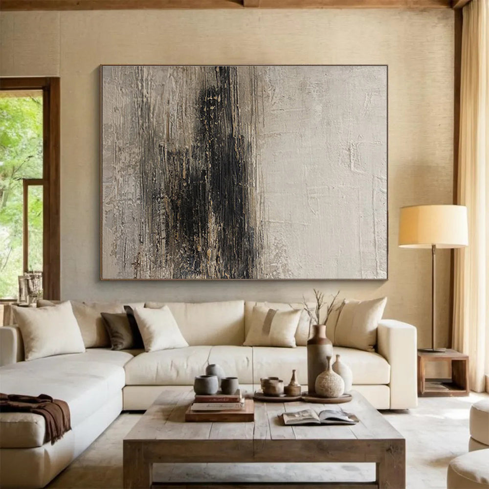 Textured Grey and Black Abstract Painting On Canvas DKS086