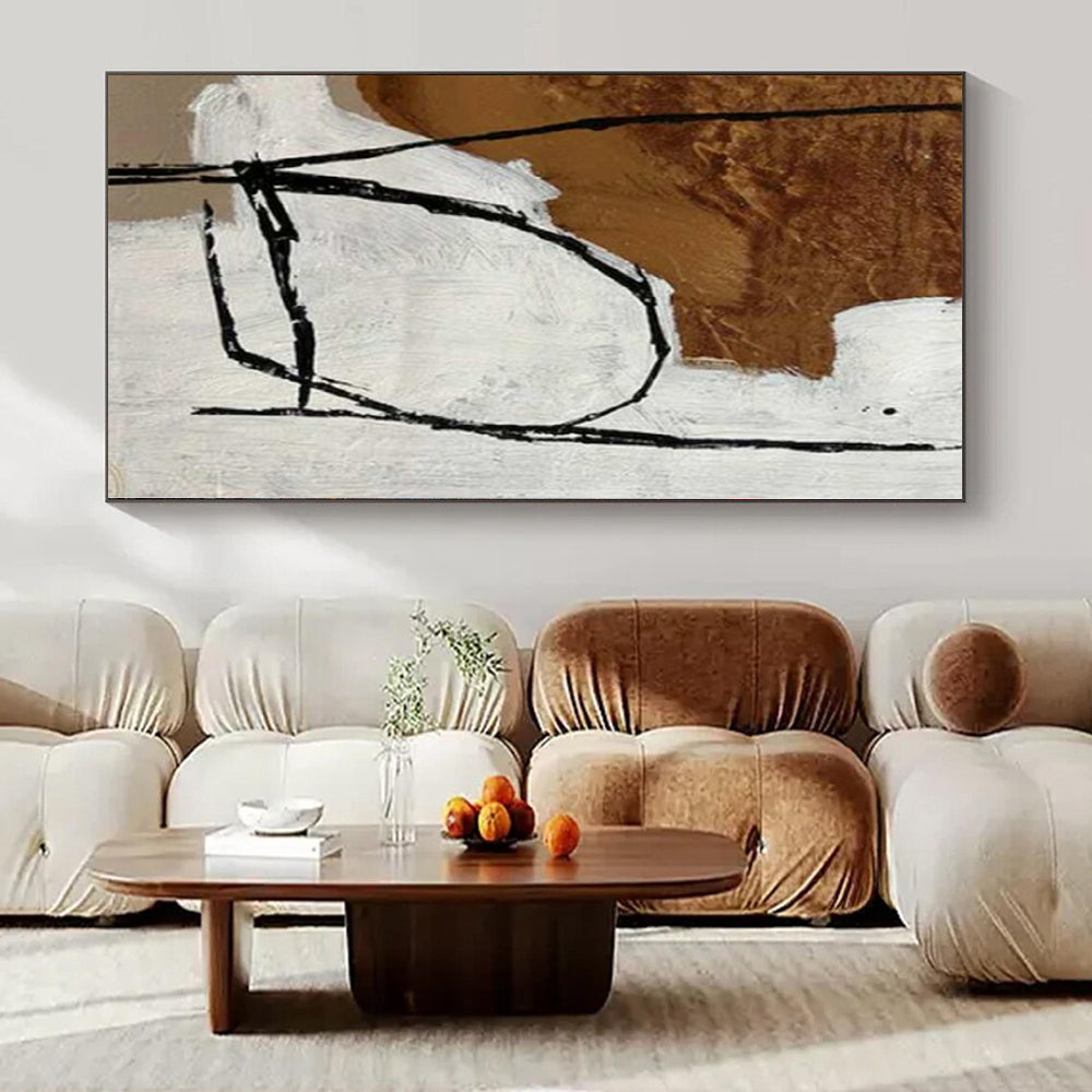 Brown, White and Black with Expressive Outlines "Abstract Figure" Abstract Painting On Canvas PS1127