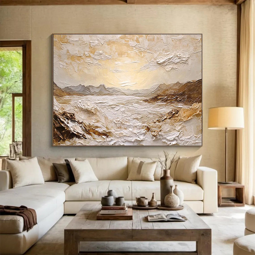 “Textured Golden Horizon” - Impasto Landscape Painting On Canvas DKS458