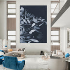 “Dark Blue Floral Silhouettes” - Delicate Plant Forms Painting On Canvas DS239