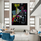 “Neon Abstract on Black” - Bold Night - Inspired Abstract Painting On Canvas DS294
