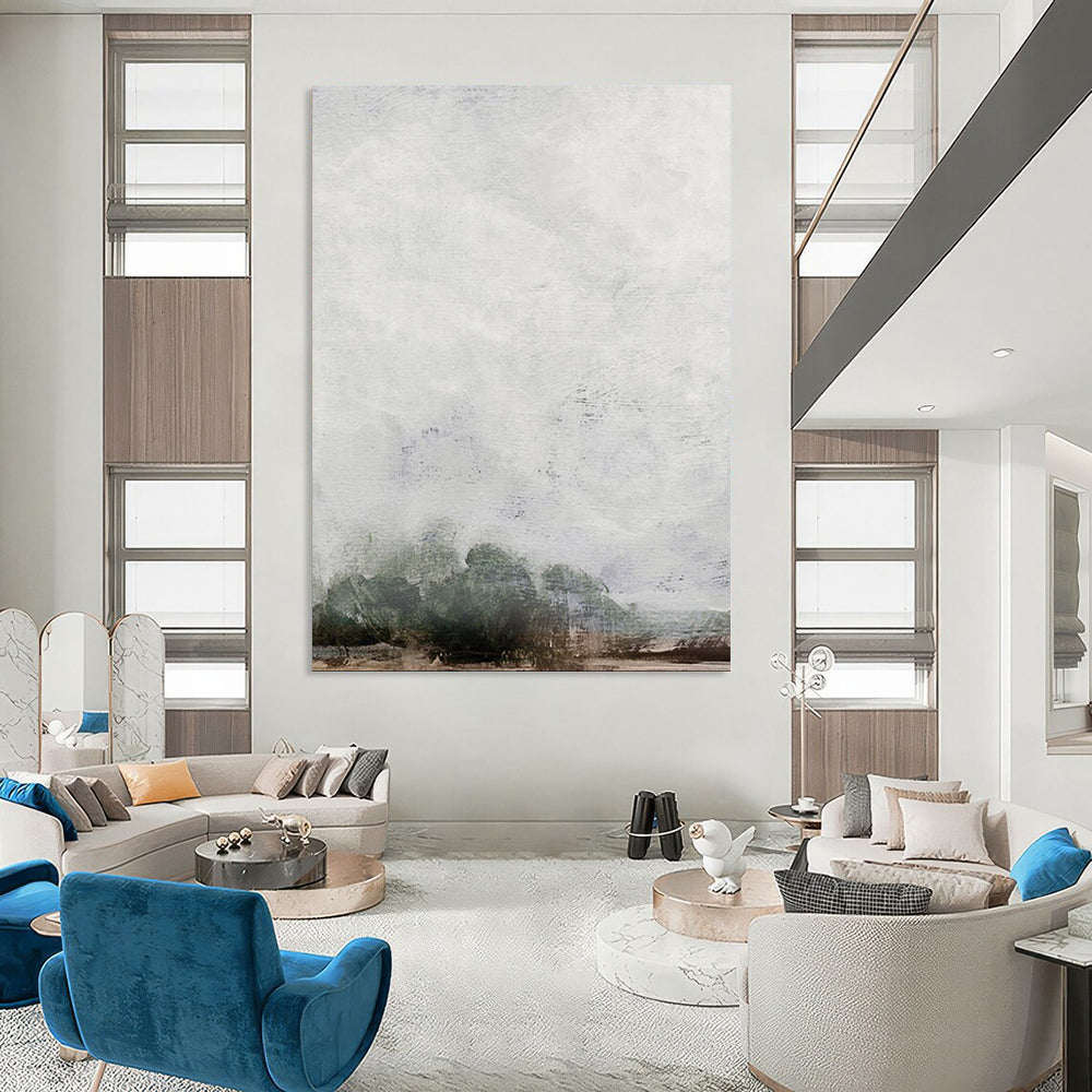 “Misty Gray Landscape” - Soft Tones with Subtle Tree Silhouettes Painting On Canvas DS221