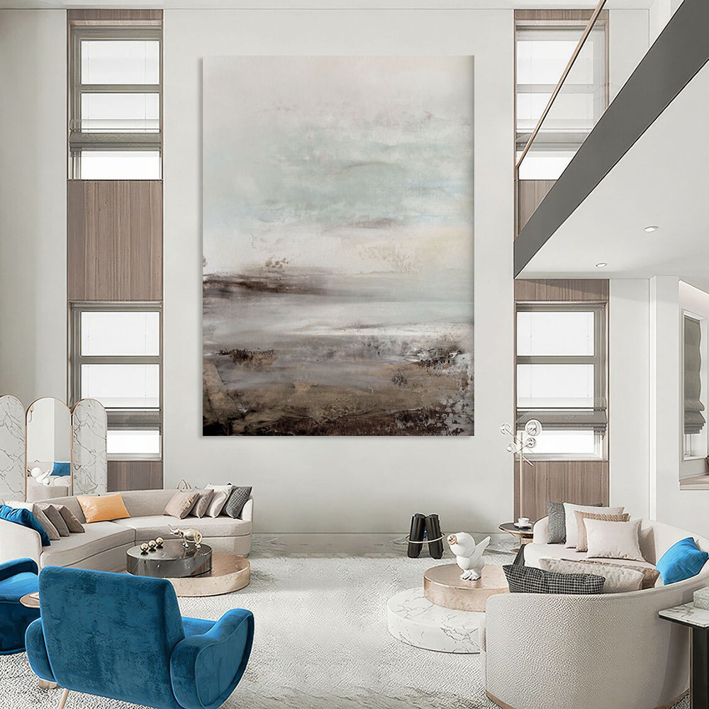 “Muted Coastal Haze” - Soft Gray - Blue Seascapes Painting On Canvas DS153