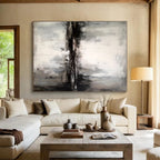 “Monochrome Mist Reflection” - Black, White, Gray Abstract Landscape Painting On Canvas PS0623