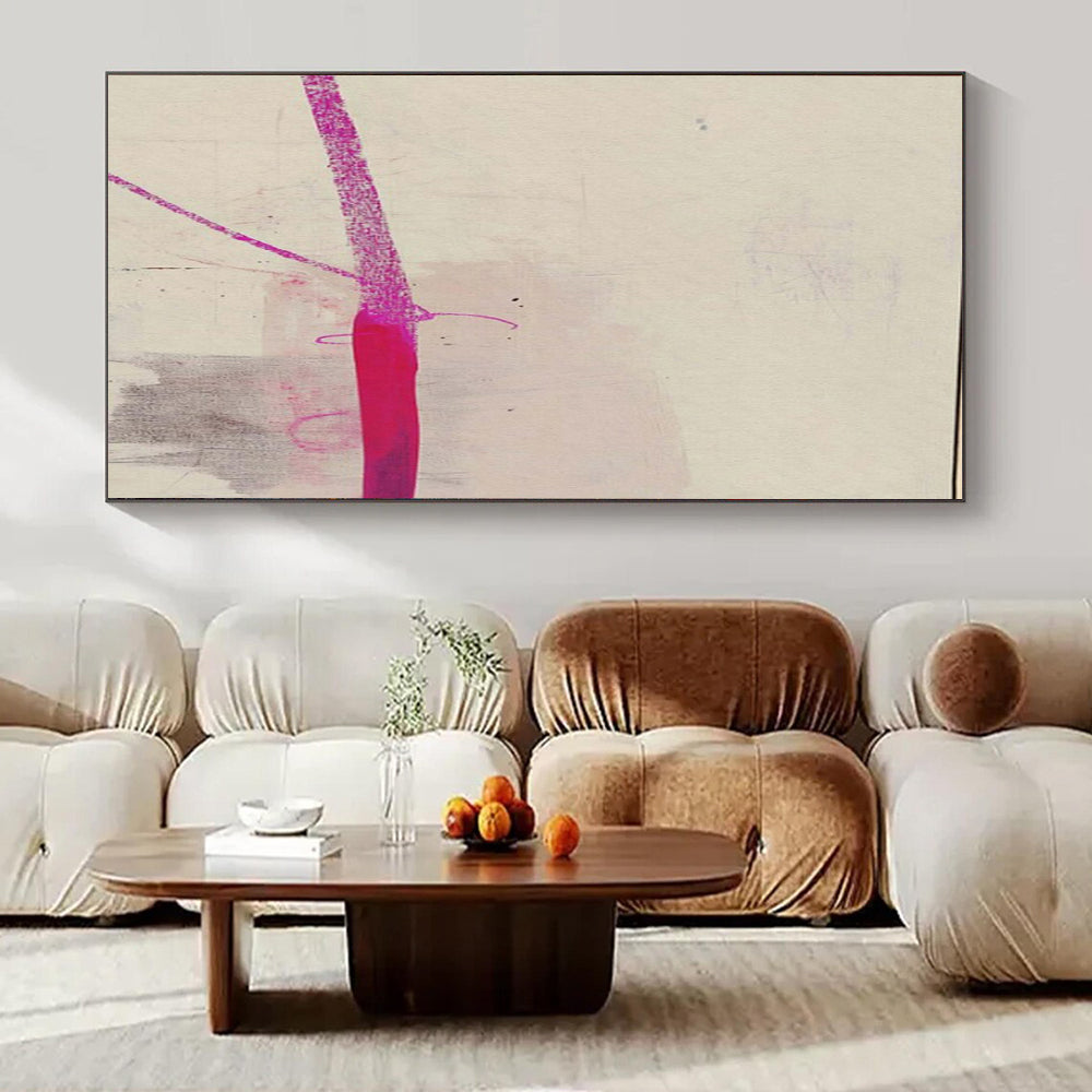 Light Pink, Gray, and Magenta Lines "Subtle Splash" Abstract Line - Based Painting On Canvas PS1045
