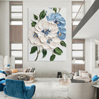“Blue - White Floral 3D Relief” - Realist - Inspired Floral Painting On Canvas PT1387