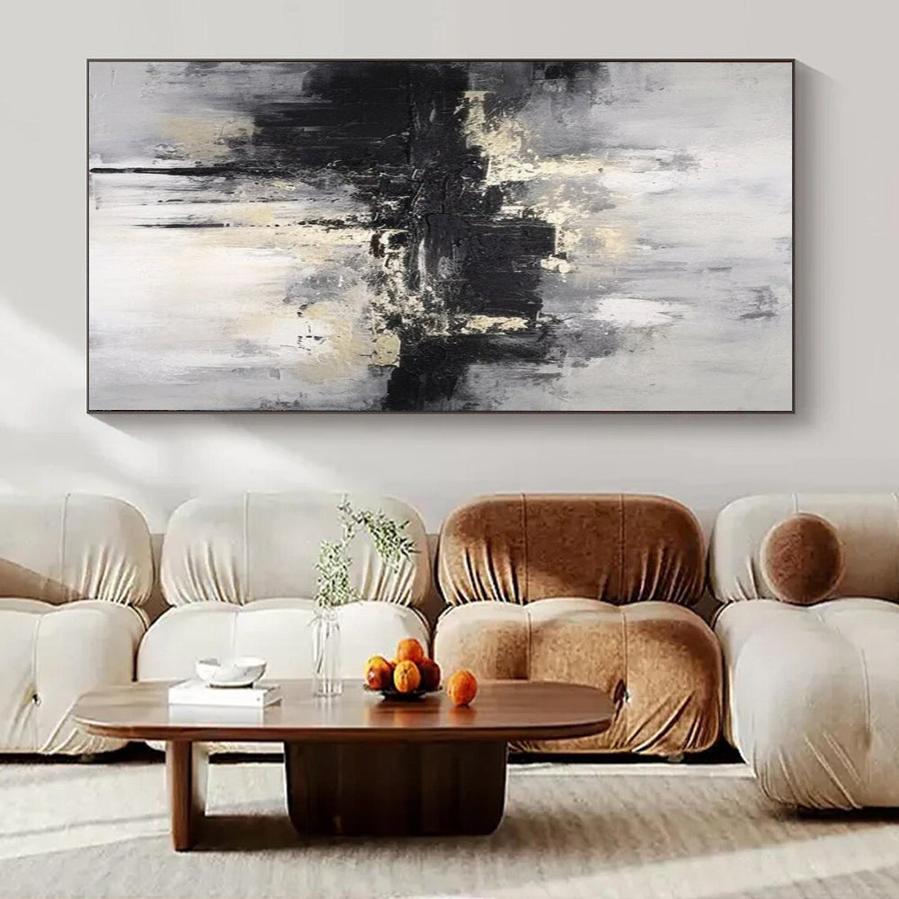 Monochrome Textured Abstract, "Shadowed City" – Abstract Textured Painting On Canvas PS0919