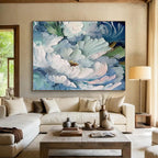 Aqua Peonies - Textured Floral Oil Painting, Ideal for Bathroom & Sunroom DKS675