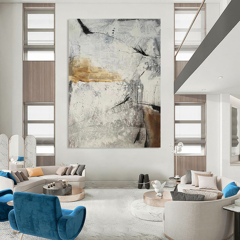 “Grey and Brown Abstract Textures” - Industrial Abstract Painting On Canvas DS338