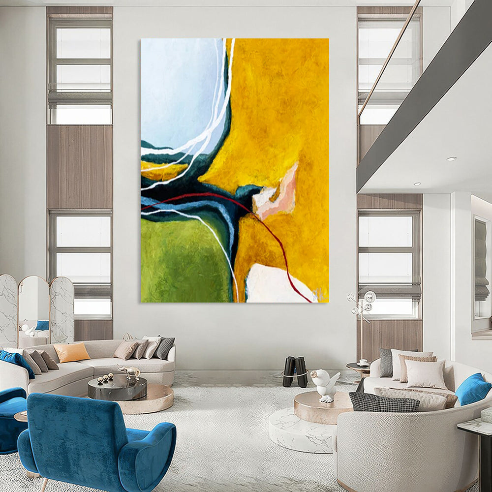 “Vibrant Yellow and Green Flow” - Abstract Energy Painting On Canvas PT2387