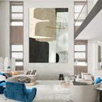 “Beige - Black Geometric” - Modernist Abstract Painting On Canvas PT2319