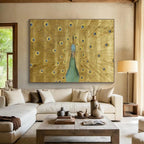 “Golden Peacock Display” - Gold, Blue & Green Animal, Ornate Oil Painting On Canvas DKS740