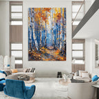 “Autumn Forest in Gold & Blue” - Impressionist - Inspired Landscape Painting On Canvas PT1406