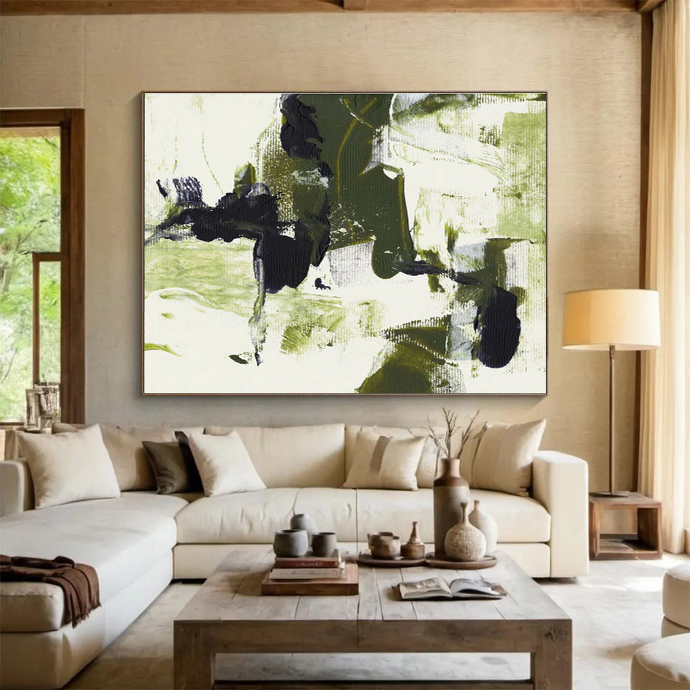 “Green - Black Abstract Forms” - Bold Nature - inspired Painting On Canvas DKS444