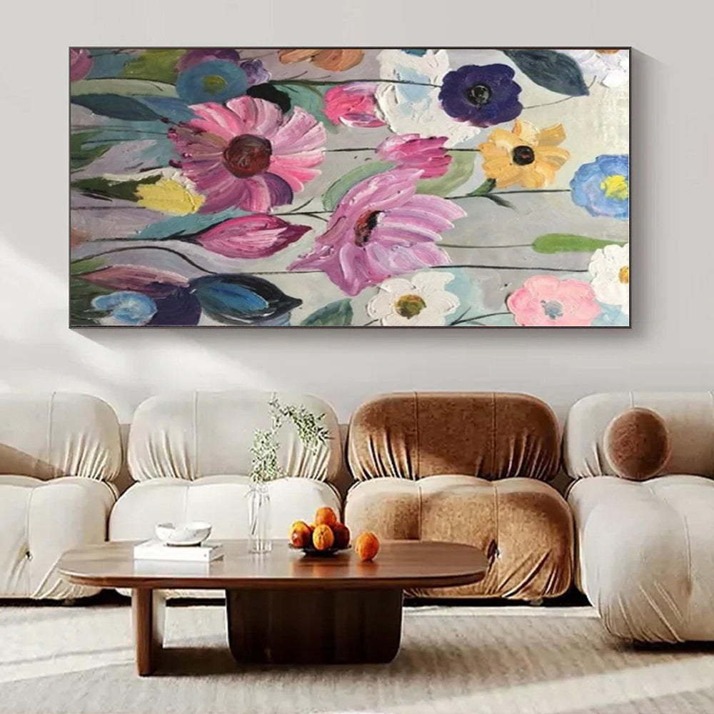 Colorful Flowers with Textured Petals "Blooming Textures" Impressionist Painting On Canvas PS1306