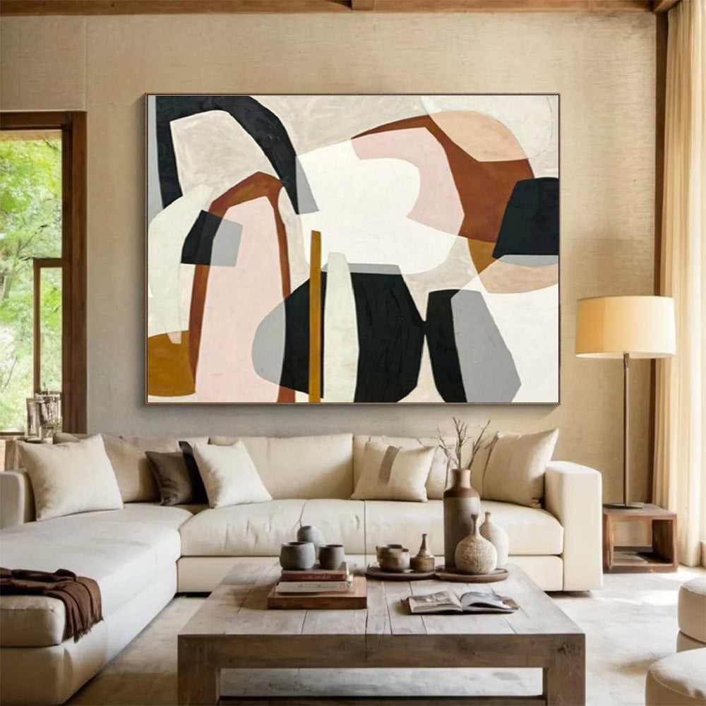 “Neutral Tones Abstract Shapes” - Abstract Painting on Canvas, Ideal for Living Room & Office DKS581