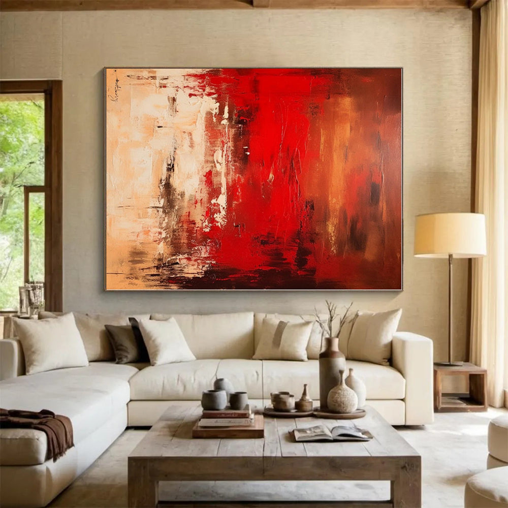 “Red - Brown Abstract Landscape” - Red, Brown Abstract Painting On Canvas PS0482