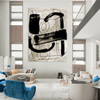 “Black Ink Abstraction” - Bold Strokes on Light Background Painting On Canvas DS169