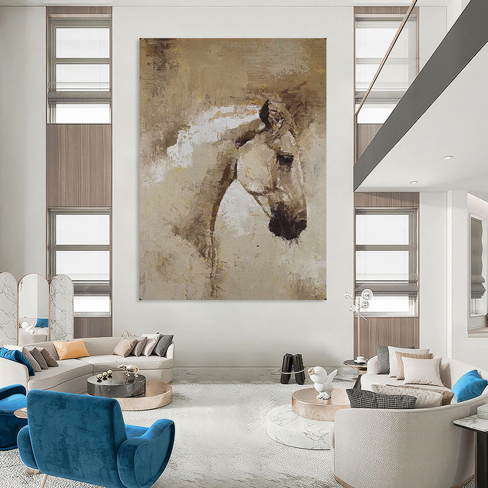 “Abstract Horse in Earth Tones” - Textured Oil Painting On Canvas PT2176