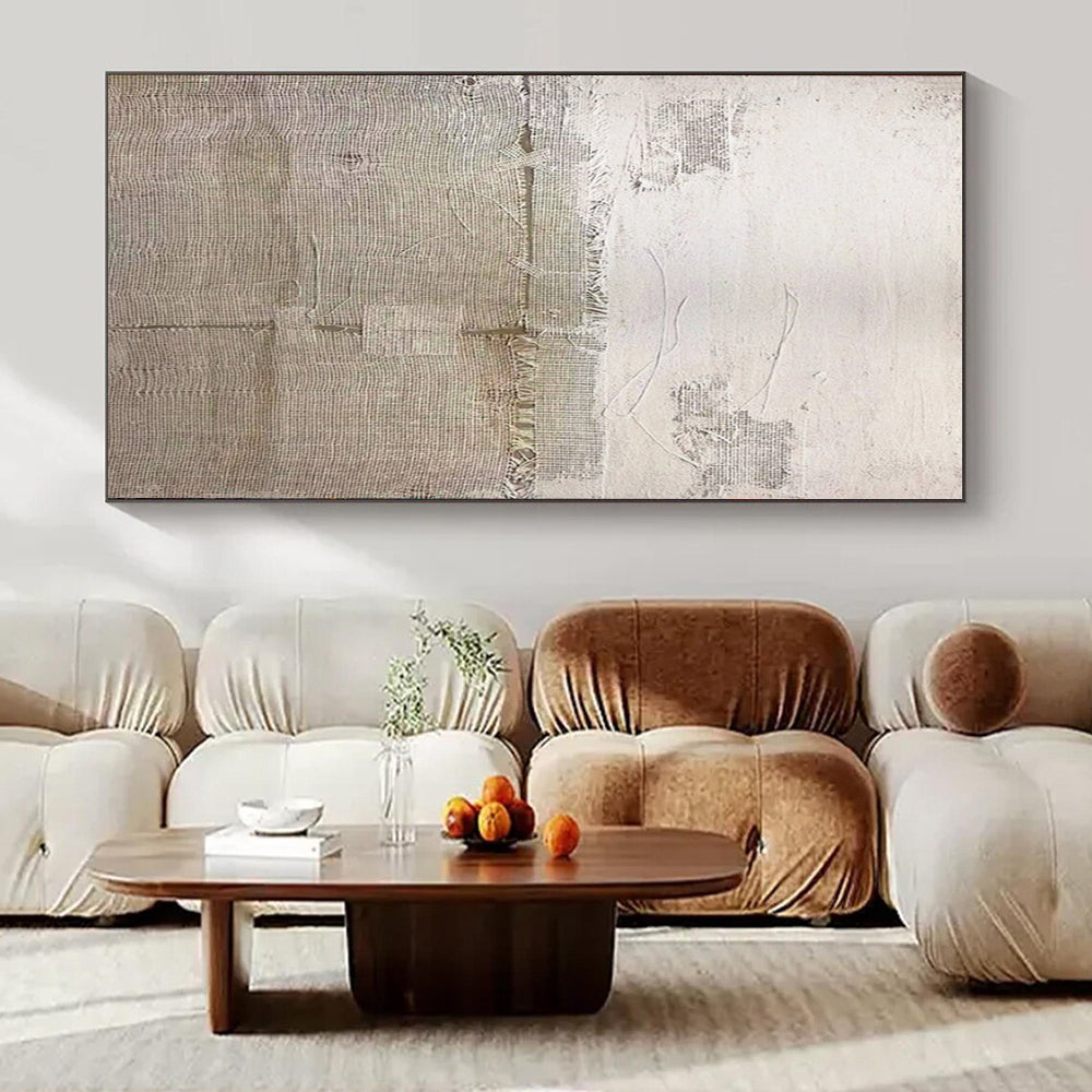 White and Beige Textured, "Woven Whispers" – Mixed - Media Abstract Painting On Canvas PS0963