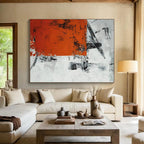 “Orange - Grey Abstract Textured Rectangle” - Rustic Abstract Painting On Canvas PS0332