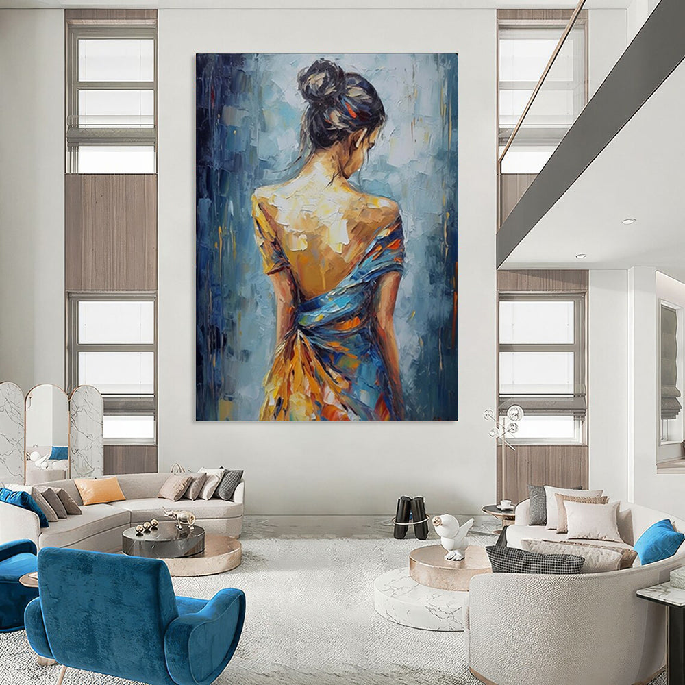 Blue & Orange Figure, Impressionistic Palette, Painting On Canvas PT2137