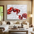 “Red - Blue - White Abstract Flowing Ribbons” - Graceful Abstract Painting On Canvas PS0307