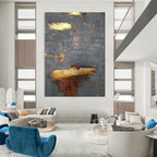 “Gold - Accented Gray Abstract” - Textured Abstract Painting On Canvas PT1999