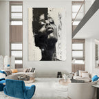 “Abstract Portrait” - Textured Black & White Facial Layers Painting On Canvas DS139