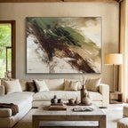 Green, Brown & Beige Abstract Swirl Painting On Canvas PS0826