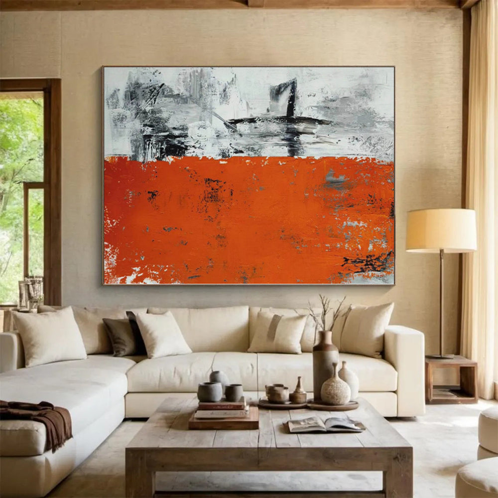 “Orange - Grey Abstract Divided Canvas” - Bold Abstract Painting On Canvas PS0315