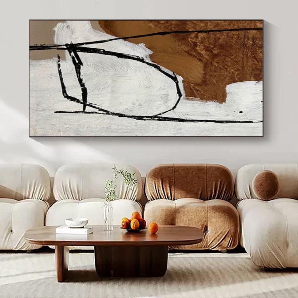 Brown, Black and White with Expressive Lines "Raw Emotion" Abstract Painting On Canvas PS1112