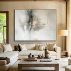 “Misty Landscape Serenity” - Gray, White, Beige Abstract Landscape Painting On Canvas PS0626