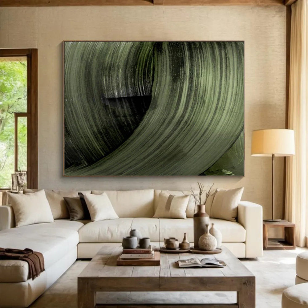 “Dark Green Swirling Abstract” - Expressive Abstract Painting On Canvas PT123