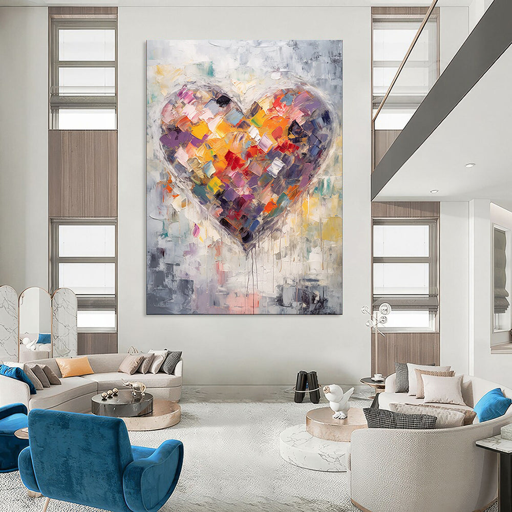“Colorful Patchwork Heart” - Abstract Symbolism Painting On Canvas PT1840