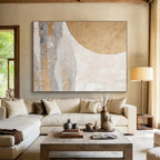 “Golden Sun & Misty Mountains” - Gold, Gray, Beige Abstract Landscape Painting On Canvas PS0745