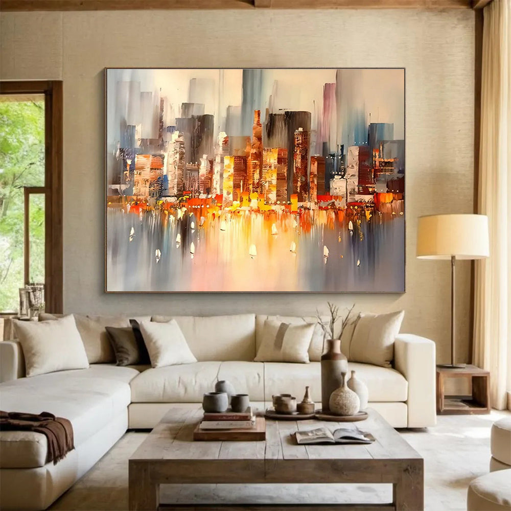 “Cityscape at Dusk” - Impressionistic Oil Painting On Canvas DKS899