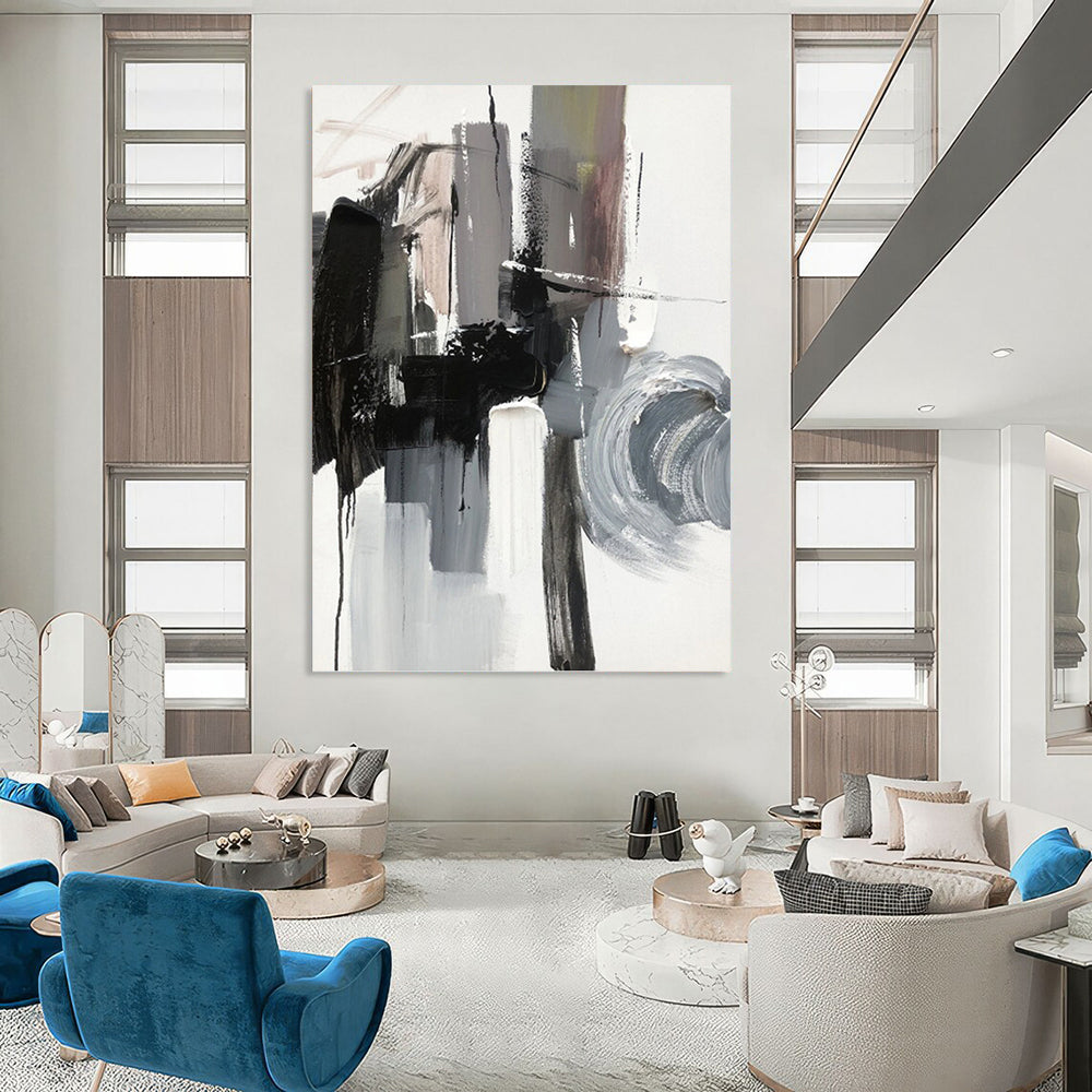 “Grey - Black Abstract Forms” - Minimalist Abstract Painting On Canvas PT1271