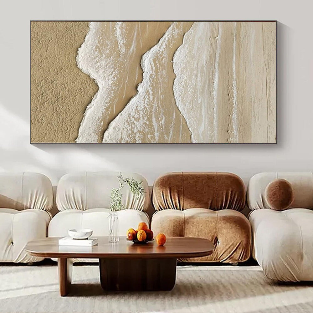 Textured Beach Waves "Sandy Serenity" Impasto Painting On Canvas PS1088