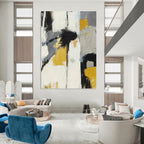 “Yellow, Gray, and Black Abstract” - Abstract, Bold - Colored Painting On Canvas PT1525